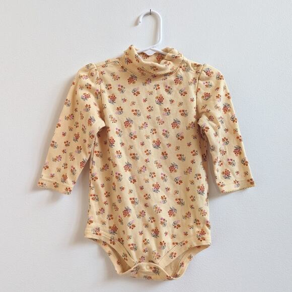 Vtg Y2K Faded Glory Turtleneck Girls Sz 24m Yellow Floral Onesie - Picture 1 of 4